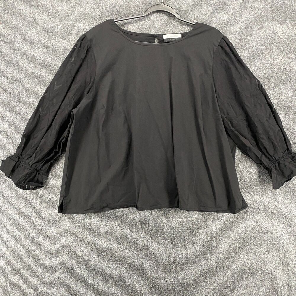 Eloquii Elements Top Plus Size 24 Black Round Neck Puff Sleeve Boxy Old Money